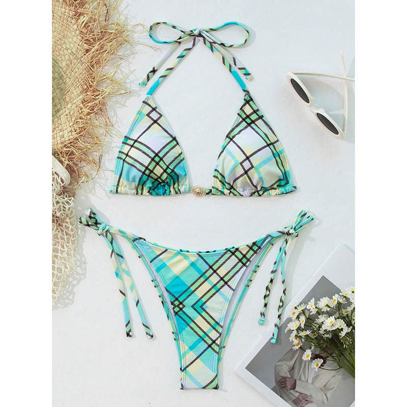 Bikini Printed Lace up Sexy Beach Spring Split Swimsuit