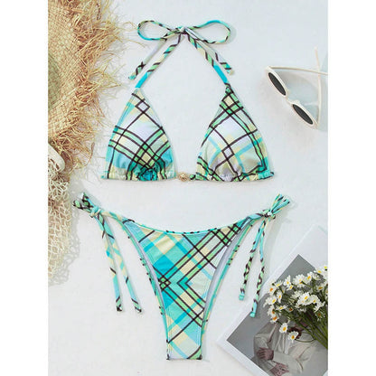 Bikini Printed Lace up Sexy Beach Spring Split Swimsuit