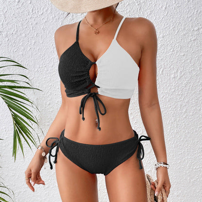 Contrast Color High Waist Split Swimsuit Women Swimsuit Bikini Bikini Swimming Set