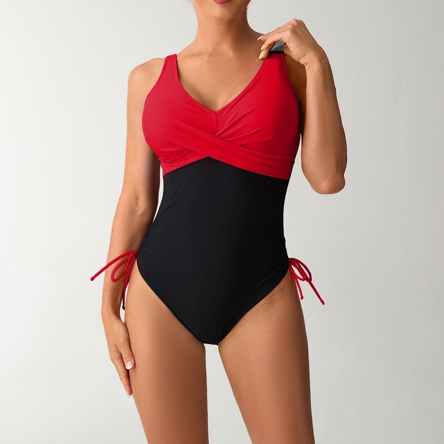 One Piece Stitching Contrast Color Swimsuit Conservative Cover Belly Swimsuit Women