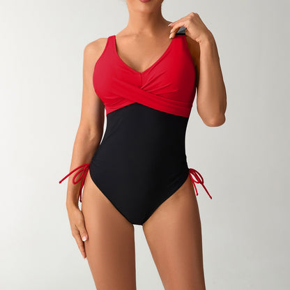 One Piece Stitching Contrast Color Swimsuit Conservative Cover Belly Swimsuit Women