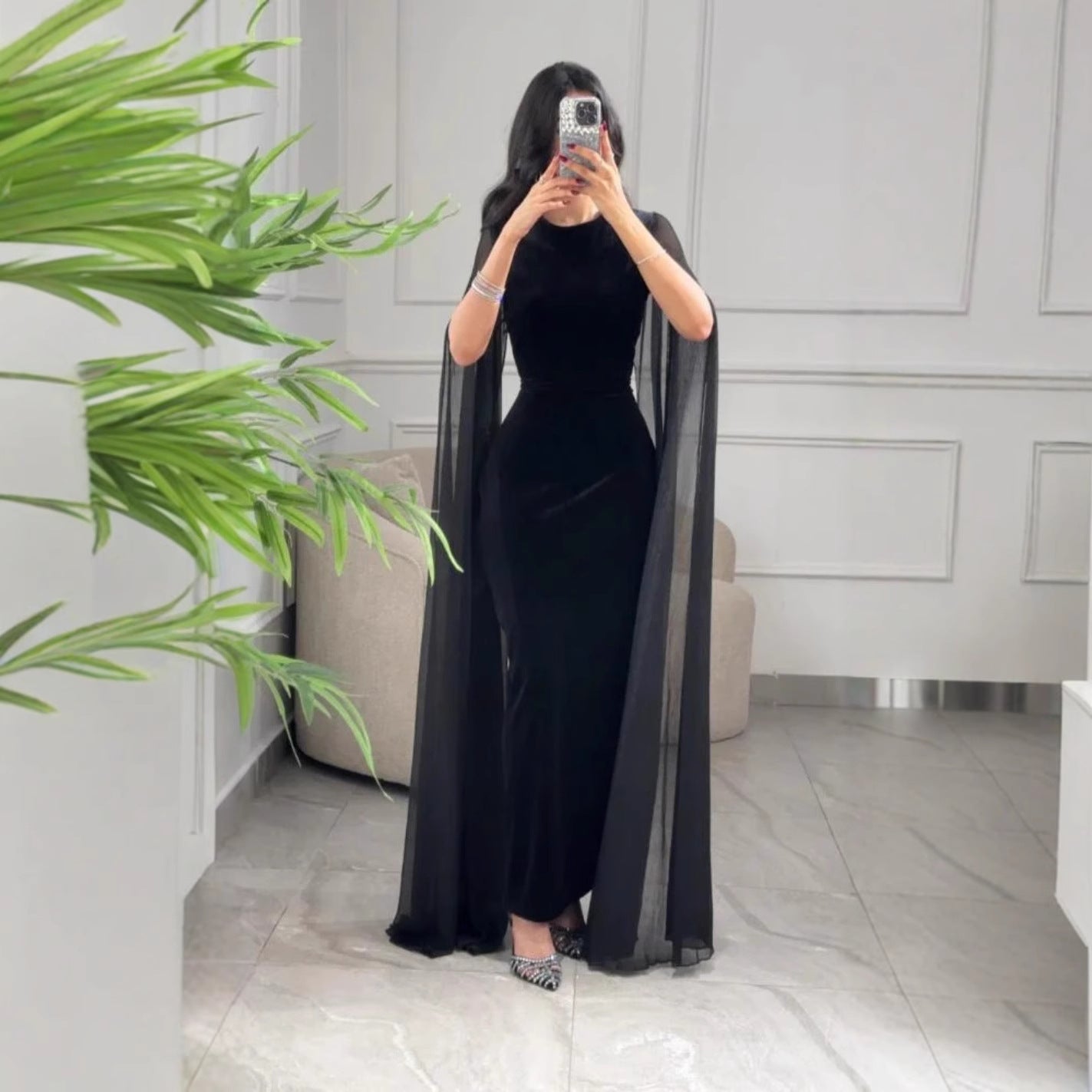 Autumn Winter Women Clothing Middle East Velvet Sheath Sleeve Dress