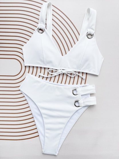 Bikini Solid Color Split Small Sunken Stripe Swimsuit