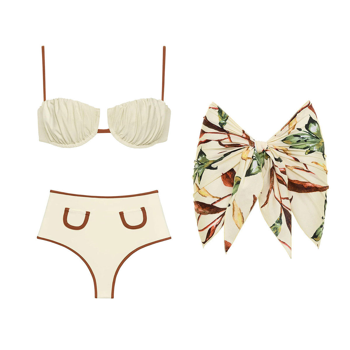 Solid Color High Waist Bikini Skirt Three Piece Sets Split Swimsuit Women