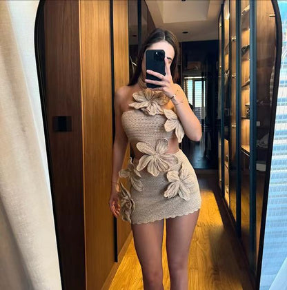 Beach Holiday Halter Floral Cutout Vacation Dress Summer