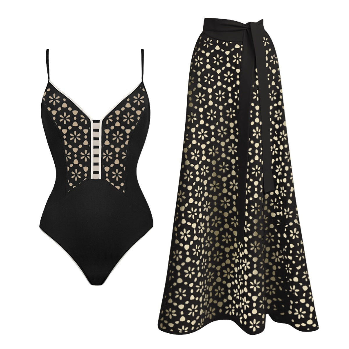 Swimsuit black laser Hollow Out Cutout high end swimsuit set women maxi dress one size fits all
