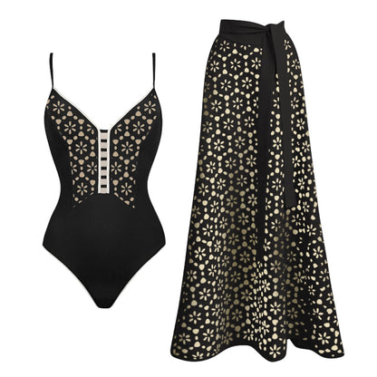 Swimsuit black laser Hollow Out Cutout high end swimsuit set women maxi dress one size fits all