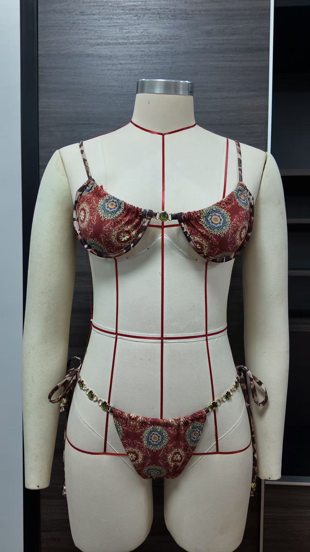 Three Piece Bohemian Metal Ornament Sexy Beach Swimsuit