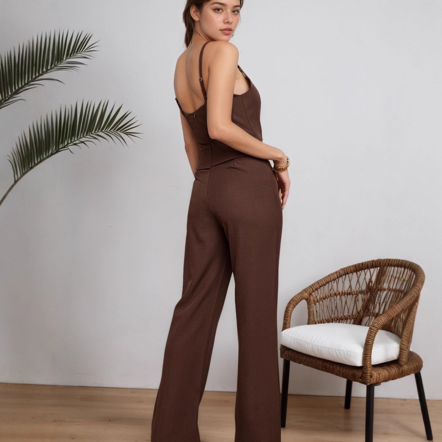 Women Clothing Spring Summer Women Elegant Sleeveless Wide Leg Pants Two Piece Set