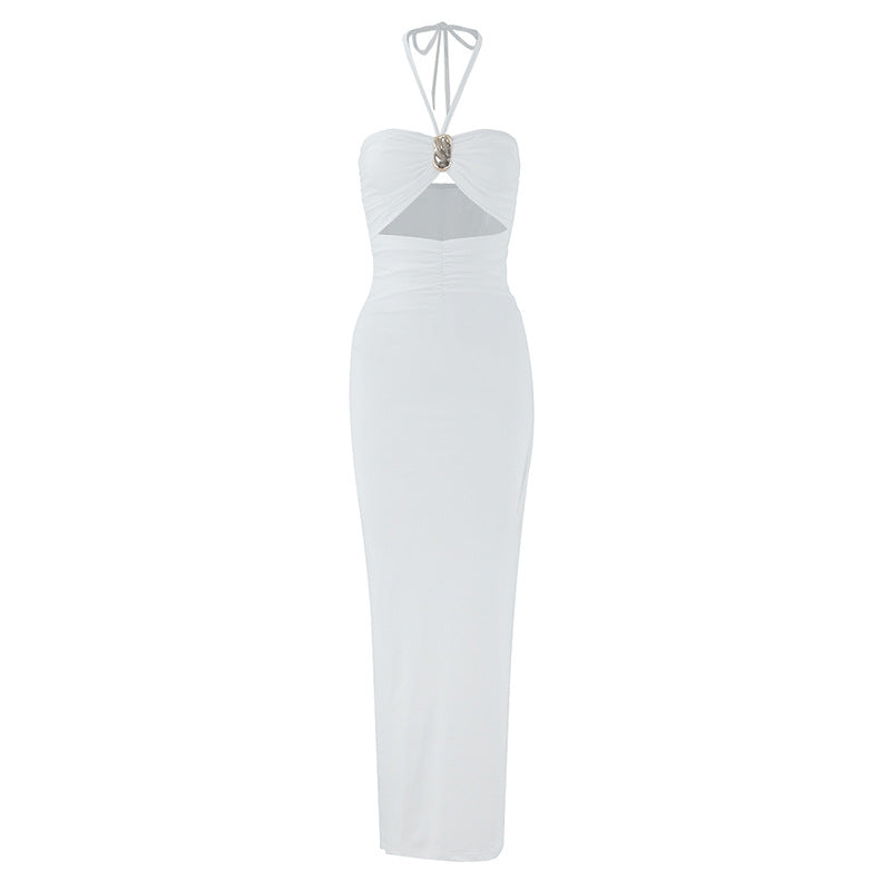 Summer Sexy Halter Three Dimensional Decoration Hollow Out Cutout Backless Leg Exposed Dress Women Clothing