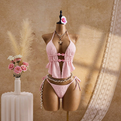 Split Swimsuit Lady Sexy Bikini Solid Color Swimsuit