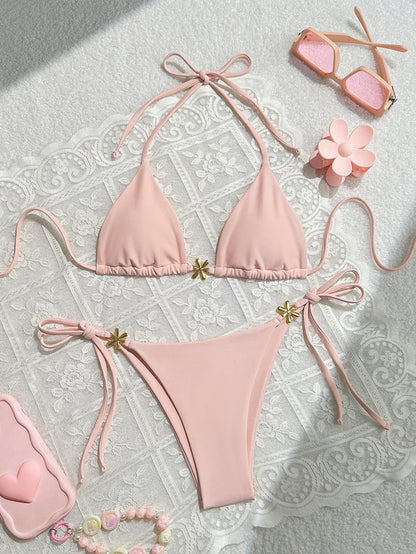 Sexy Exposed Back Women Summer Beach Solid Color Bikini