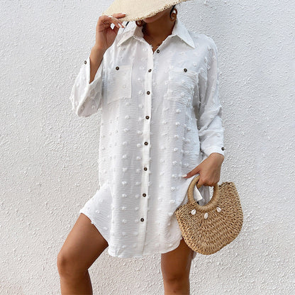 Vacation Sun Protection Clothing Women Beach Jacket Beach Cover Up Breasted Shirt Swimsuit Outwear