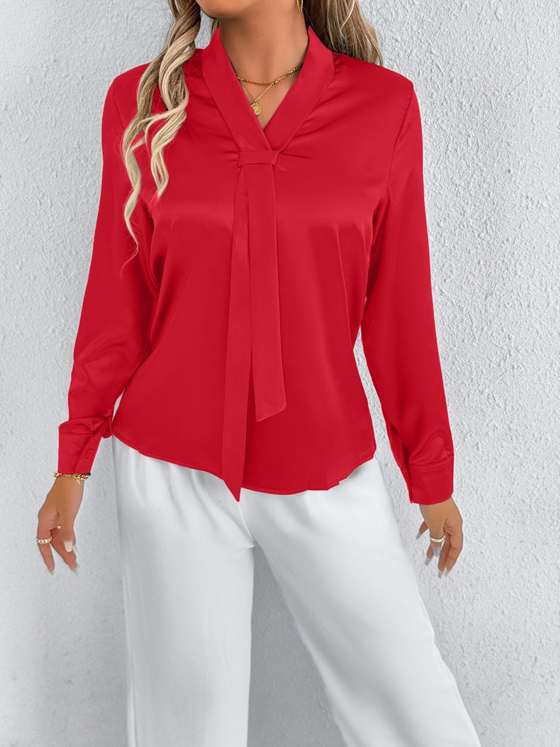 Women Summer Satin Shirt White Women Long Sleeve Satin Top Shirt
