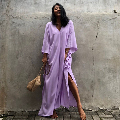 Rayon Solid Color Blouse Seaside Vacation Dress Loose Overclothes Bikini Swimsuit Robe Outer Wear Women