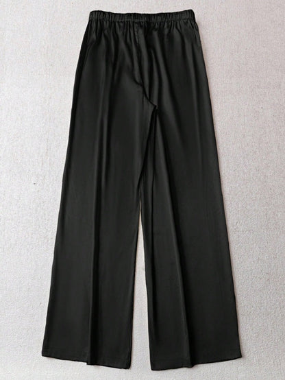 Women Wear Autumn Winter Loose Satin Casual Pants Black Satin Wide Leg Pants