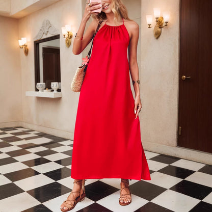 Women Clothing Popular Halter Sleeveless Solid Color Vest Dress Women Summer