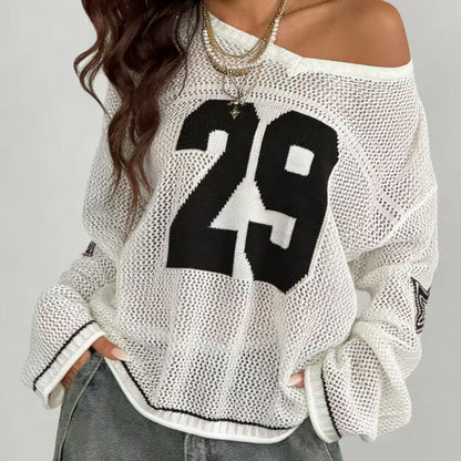 Knitted Hollow Out Cutout out See through Pullover Jersey Long Sleeve Beach Cover-up Sun Protection T shirt