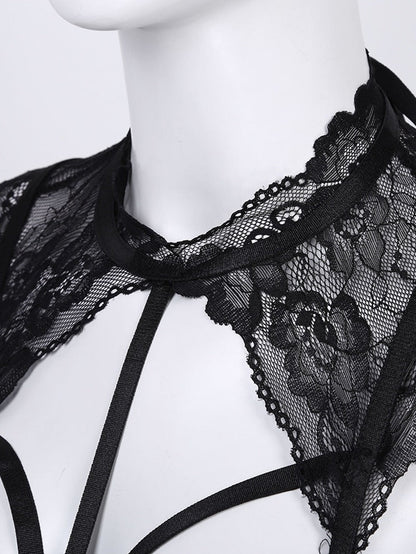Sexy Leather Backless Lace Buckle Bobo Jumpsuit Sexy Suit