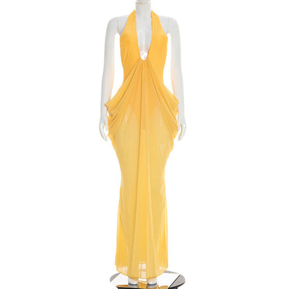 Women Clothing Spring Summer Sexy Halter Stitching Dress Women