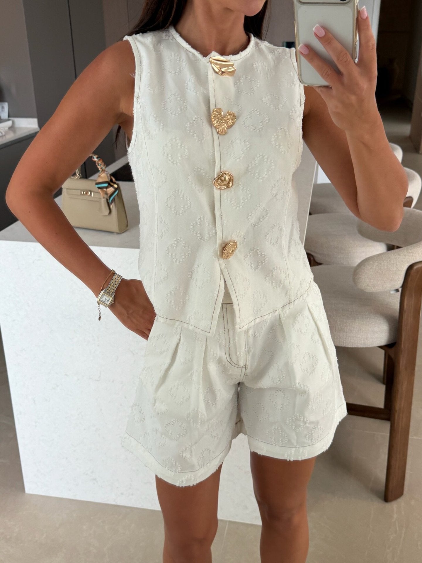 Summer Loose Sleeveless Denim Shorts Set Casual High Waist Two Piece Set