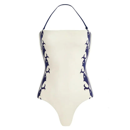 Swimsuit Navy Halter One Piece Swimsuit Set Women