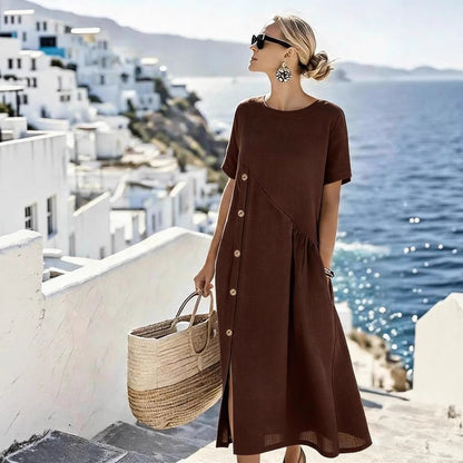 Casual Fastener Decoration Fold Pocket Mid Length Dress