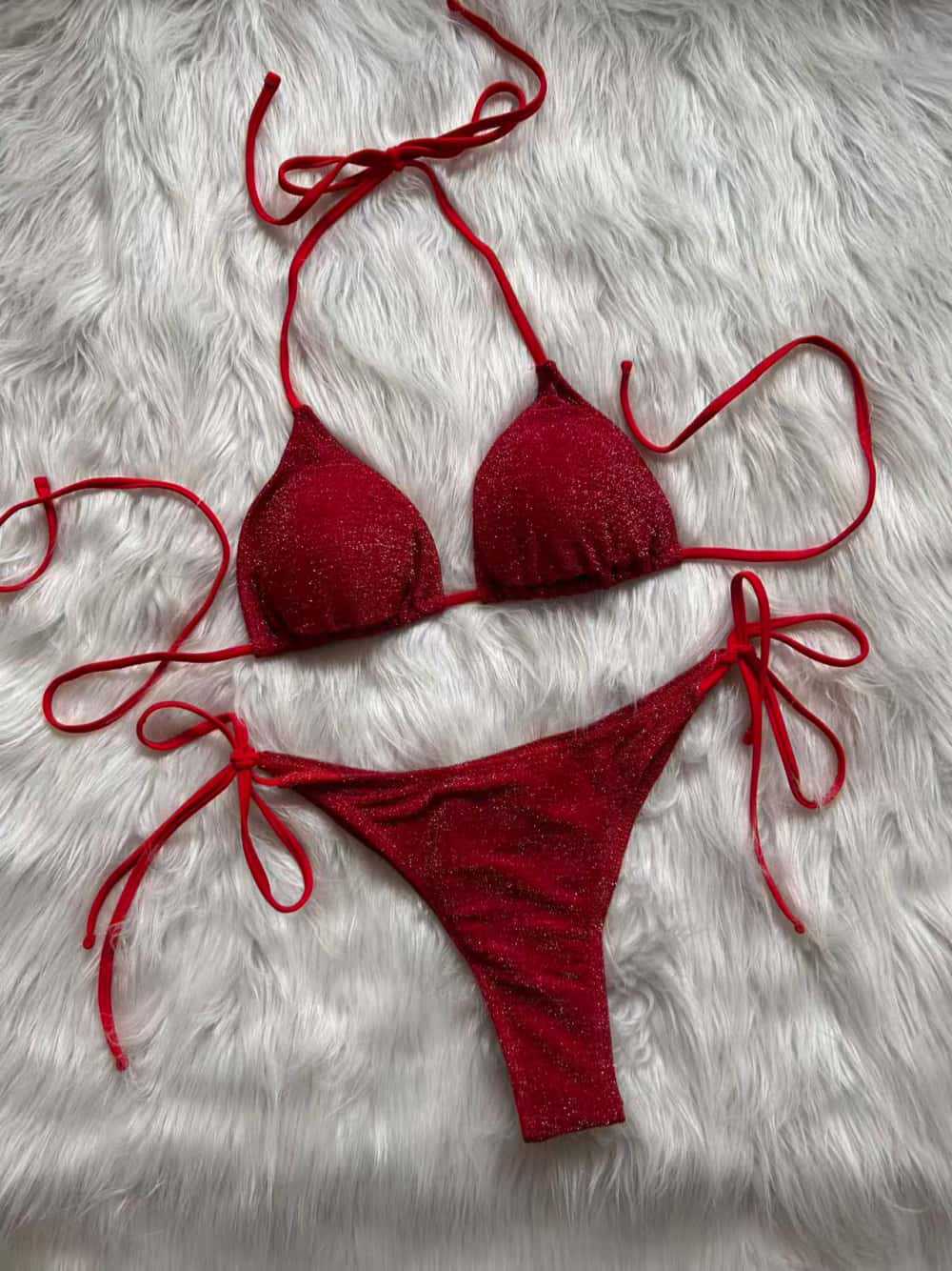 Flash Bikini Halter Lace up Split Swimsuit Sexy Backless Women Swimsuit