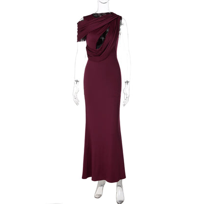 French Hollow Out Cutout Sheath Sleeveless Elegant Sexy Dress Summer Slim Solid Color Maxi Dress