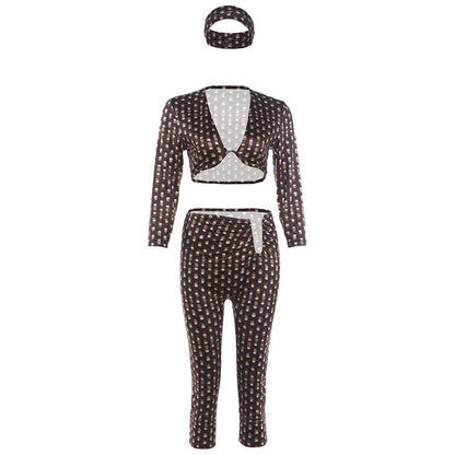 Summer Women Sexy Cropped Top Slim Pants Two Piece Sets