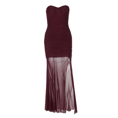 Mesh Stitching Dress Summer Women Clothing Split Sexy Bandeau Slim Fit Women Dress