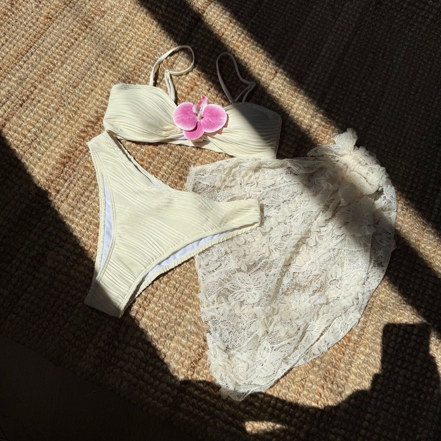 Solid Color Split Swimsuit Women Bikini Three Piece Bikini Swimwear