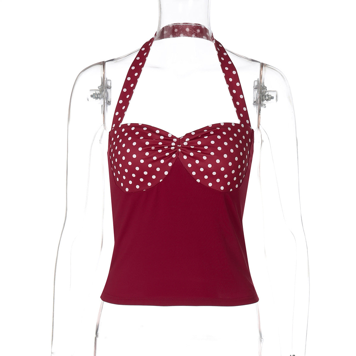 Women Clothing Summer Pure Want to Contrast Color Dot Halter Backless Top Women