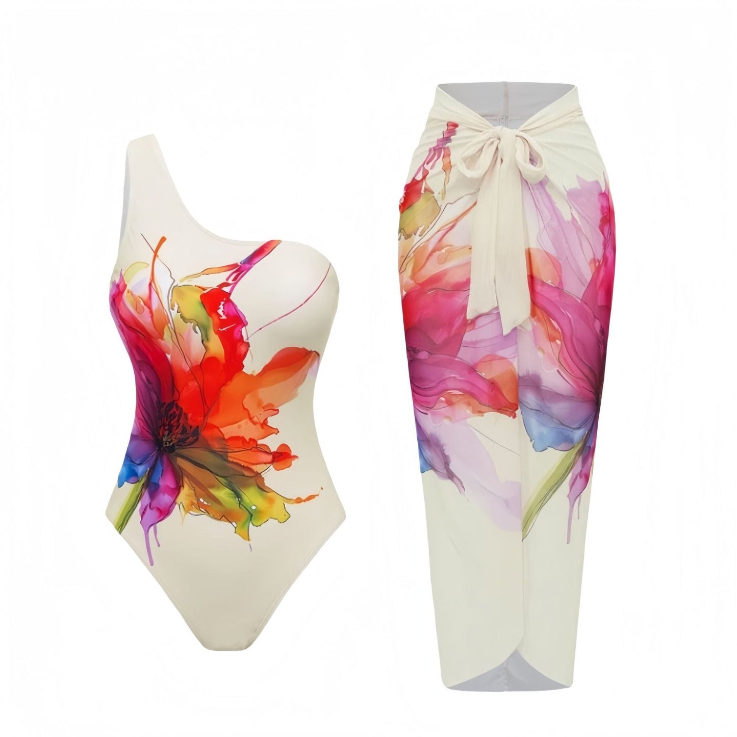 One Piece Two Piece Conservative Printed Swimsuit Women Bikini