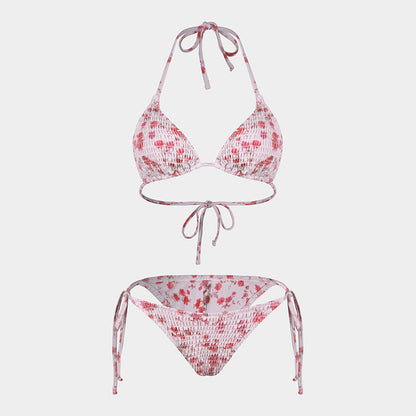 Printed Bikini Three Piece Gauze Skirt Split Sexy Vacation Bikini Swimsuit
