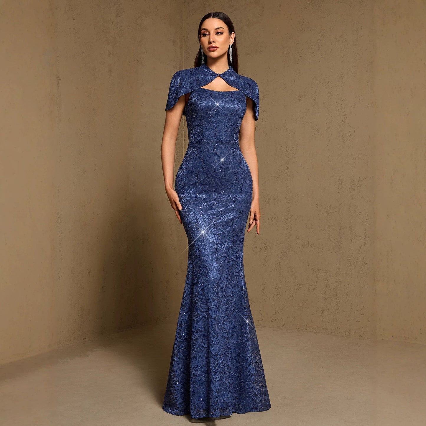 Spring Summer Elegant Pattern Two Piece Set (Including Shawl) Suspender Fishtail Party Maxi Dress