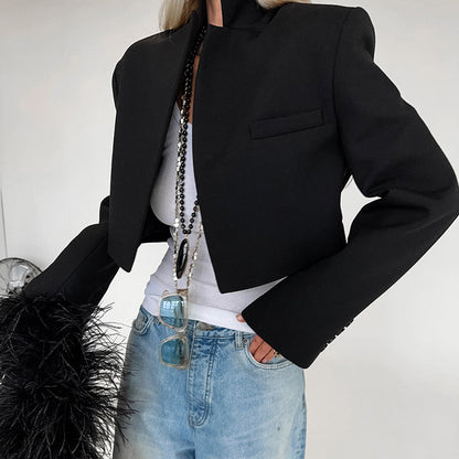 High Grade Small Stand-up Collar All Match Short Coat Autumn Winter Niche Top