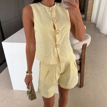 Summer Loose Sleeveless Denim Shorts Set Casual High Waist Two Piece Set