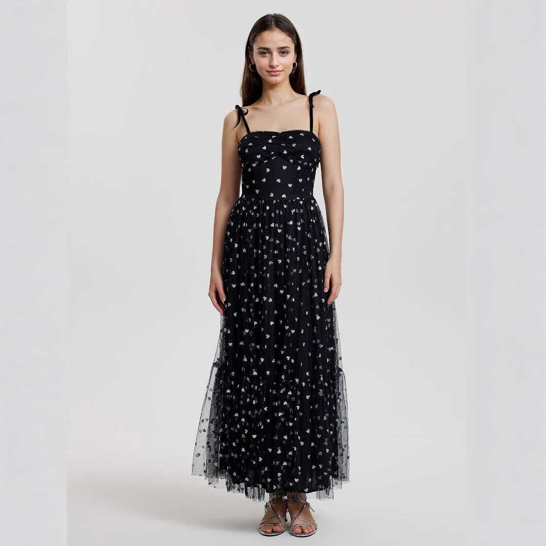 Graceful Summer Mesh High Waist Tied Dress