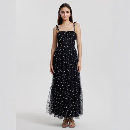 Graceful Summer Mesh High Waist Tied Dress