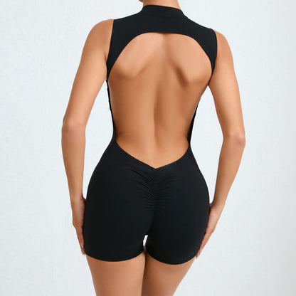 Sleeveless Back Hollow Out Cutout Out Yoga Jumpsuit Sports Fitness Detachable Chest Pad Peach Hip Sports Jumpsuit