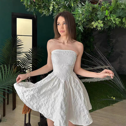 Women Clothing Tube Top Dress High Grade Jacquard Three Dimensional Fabric Sexy off Shoulder Waist Hem Dress