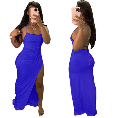 Women Clothing Spring Summer Sexy Strap Solid Color Dress