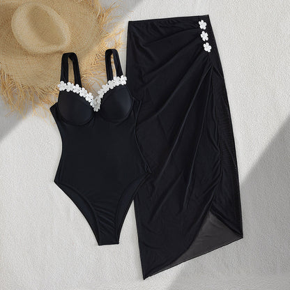 Swimwear Women One Piece Two Piece Sets Solid Color Maxi Dress Steel Support Push up One Piece Swimsuit