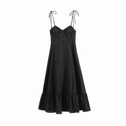 Summer Women Clothing Laminated Decoration Poplin Sleeveless Sling Dress Slimming