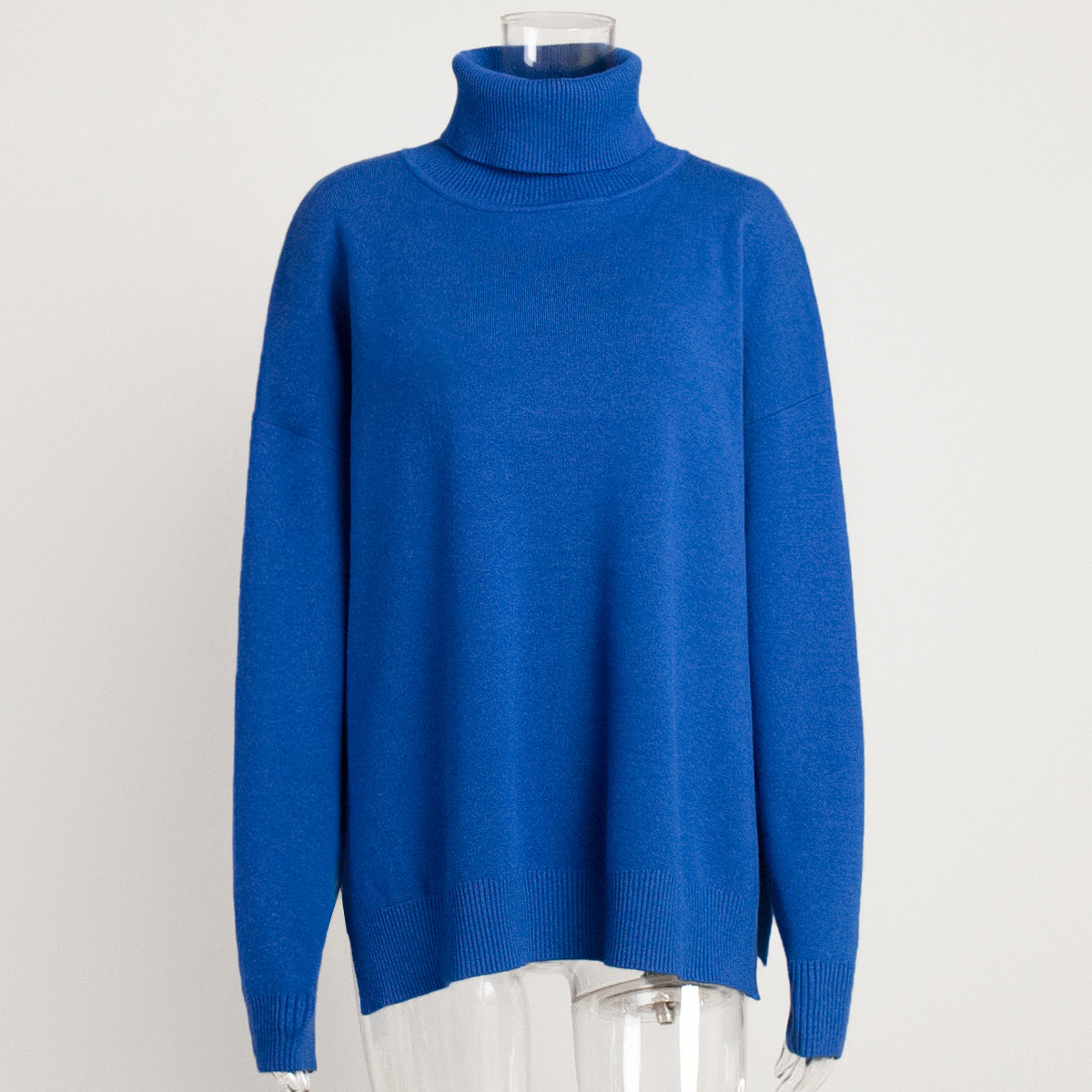 Turtleneck Sweater Women Autumn Winter Casual Sweater Slit Loose Solid Color Knitted Sweater