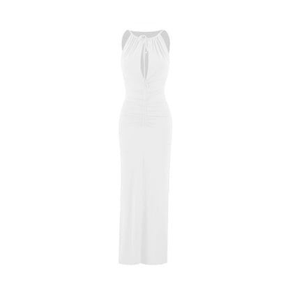 Women Clothing Fall Inner Match Sexy Pleated Slim Private Clothing Maxi Dress