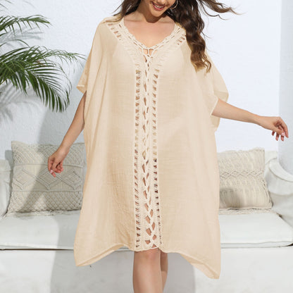 Women Blouse Women Clothing Crochet Stitching Loose Dress Beach Bikini Cover up