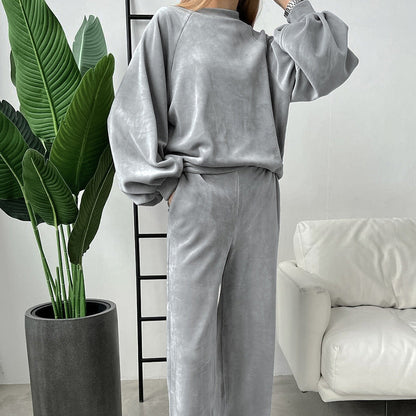 Autumn Winter Long Sleeved Trousers Comfortable Pajamas Women Warm Loose Outerwear Homewear