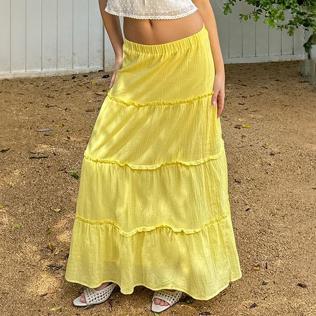 Women Clothing Summer Elegant South French Holiday Elastic A line Long Skirt